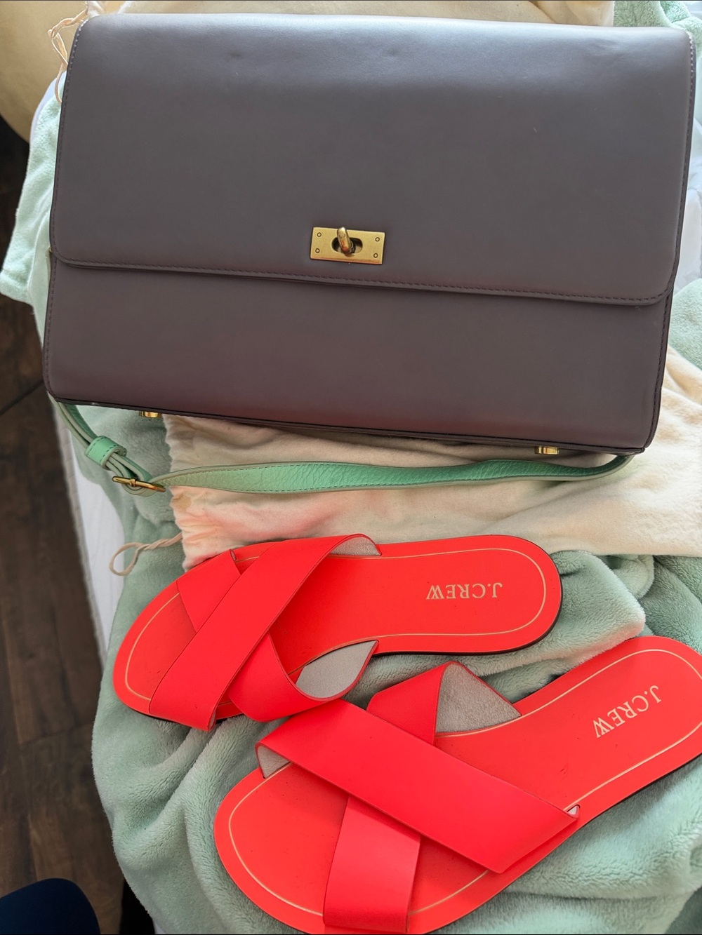 J. Crew multicolor Leather Crossbody with Gold-Tone Turn Lock
